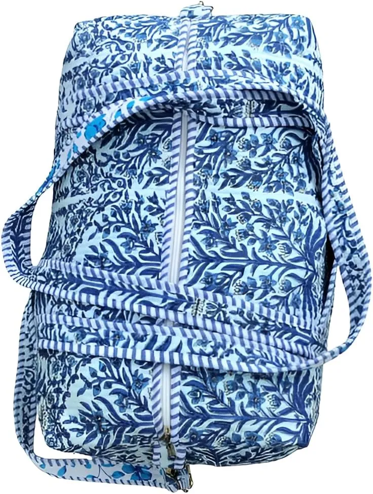 Cotton Quilted Duffle Bag Floral Print Bags Shoulder Weekender Overnight Travel Carry Gym Luggage Yoga Bag (Design-4_11)