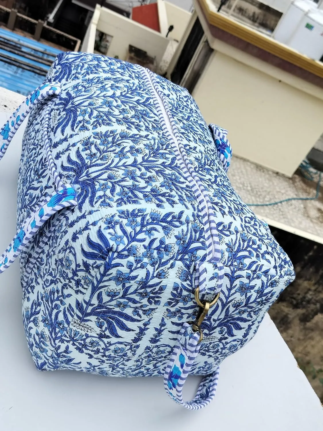 Cotton Quilted Duffle Bag Floral Print Bags Shoulder Weekender Overnight Travel Carry Gym Luggage Yoga Bag (Design-4_11)