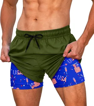 Cozople Mens Swim Trunks Quick Dry Bathing Suit with Compression Liner 5.5" Inseam Anti Chafe Beach Swim Shorts
