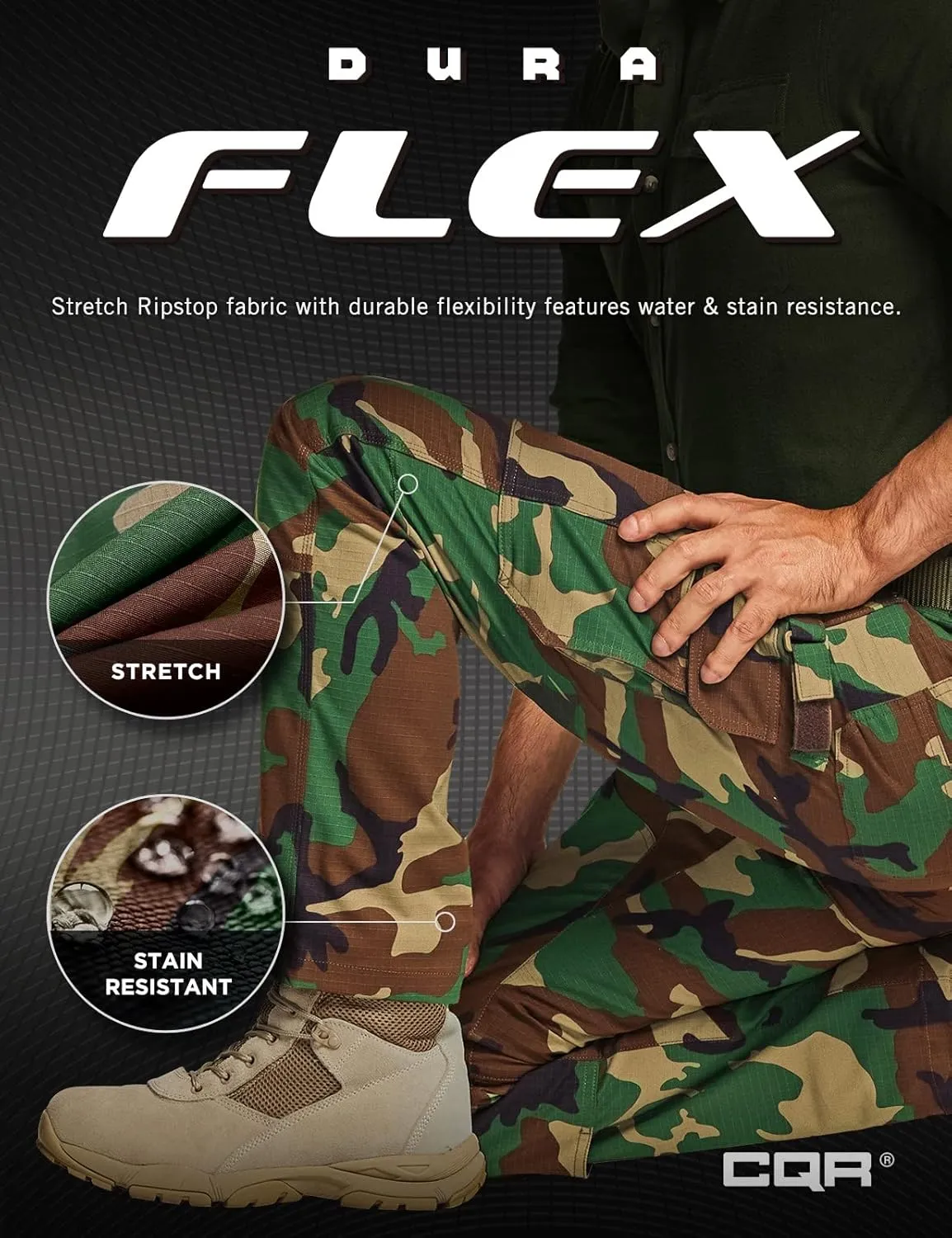 CQR Men's Flex Ripstop Work Pants, Water Resistant Tactical Pants, Outdoor Utility Operator EDC Cargo Pants