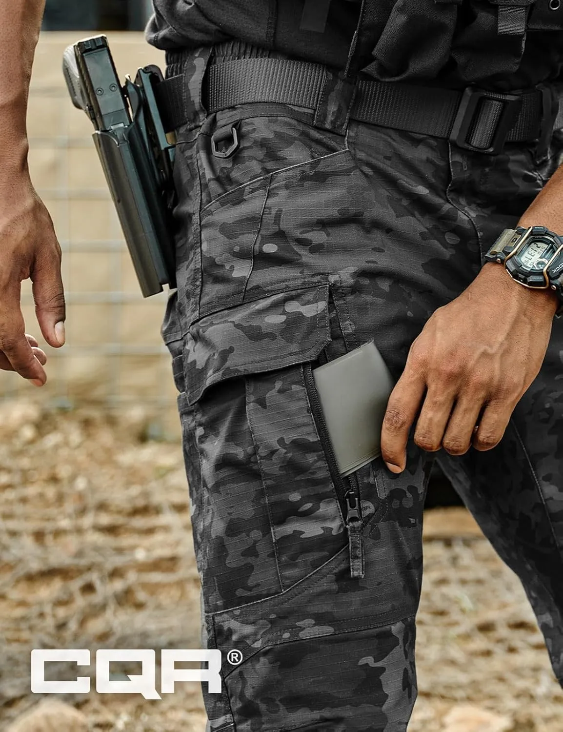 CQR Men's Flex Stretch Tactical Pants, Water Resistant Ripstop Cargo Pants, Lightweight EDC Outdoor Work Hiking Pants