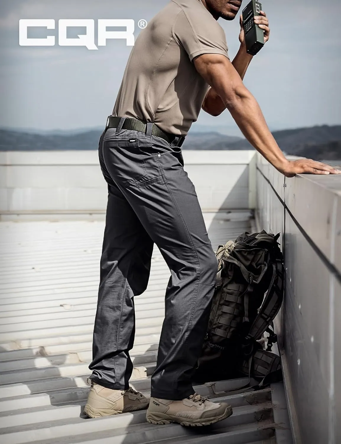 CQR Men's Utility Flex Cargo Pants, Classic-Fit Casual Stretch Work Pants, Water Resistant Lightweight Tactical Hiking Pants