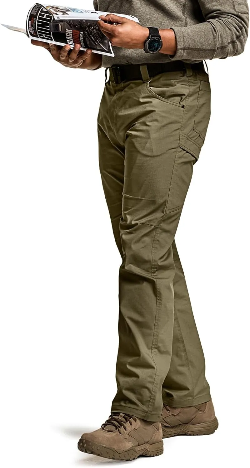 CQR Men's Utility Flex Cargo Pants, Classic-Fit Casual Stretch Work Pants, Water Resistant Lightweight Tactical Hiking Pants