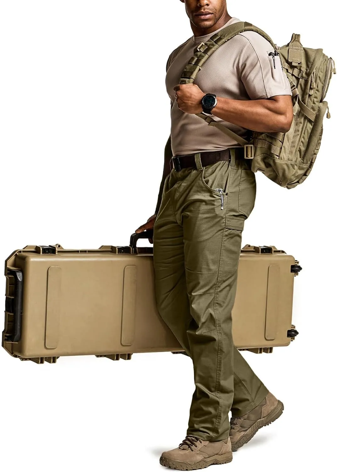 CQR Men's Utility Flex Cargo Pants, Classic-Fit Casual Stretch Work Pants, Water Resistant Lightweight Tactical Hiking Pants