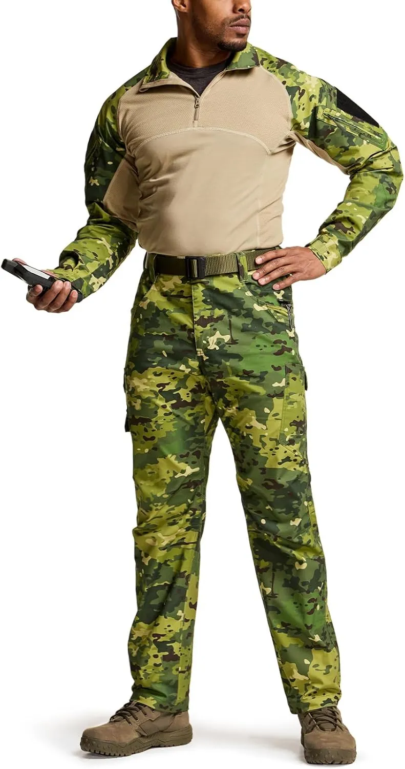 CQR Men's Utility Flex Cargo Pants, Classic-Fit Casual Stretch Work Pants, Water Resistant Lightweight Tactical Hiking Pants