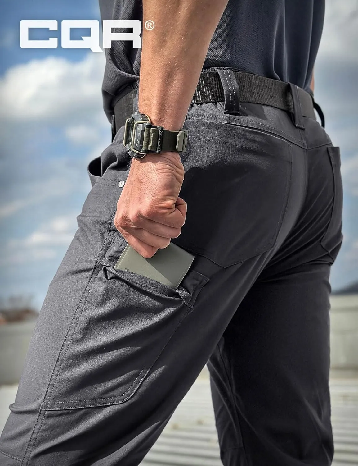 CQR Men's Utility Flex Cargo Pants, Classic-Fit Casual Stretch Work Pants, Water Resistant Lightweight Tactical Hiking Pants