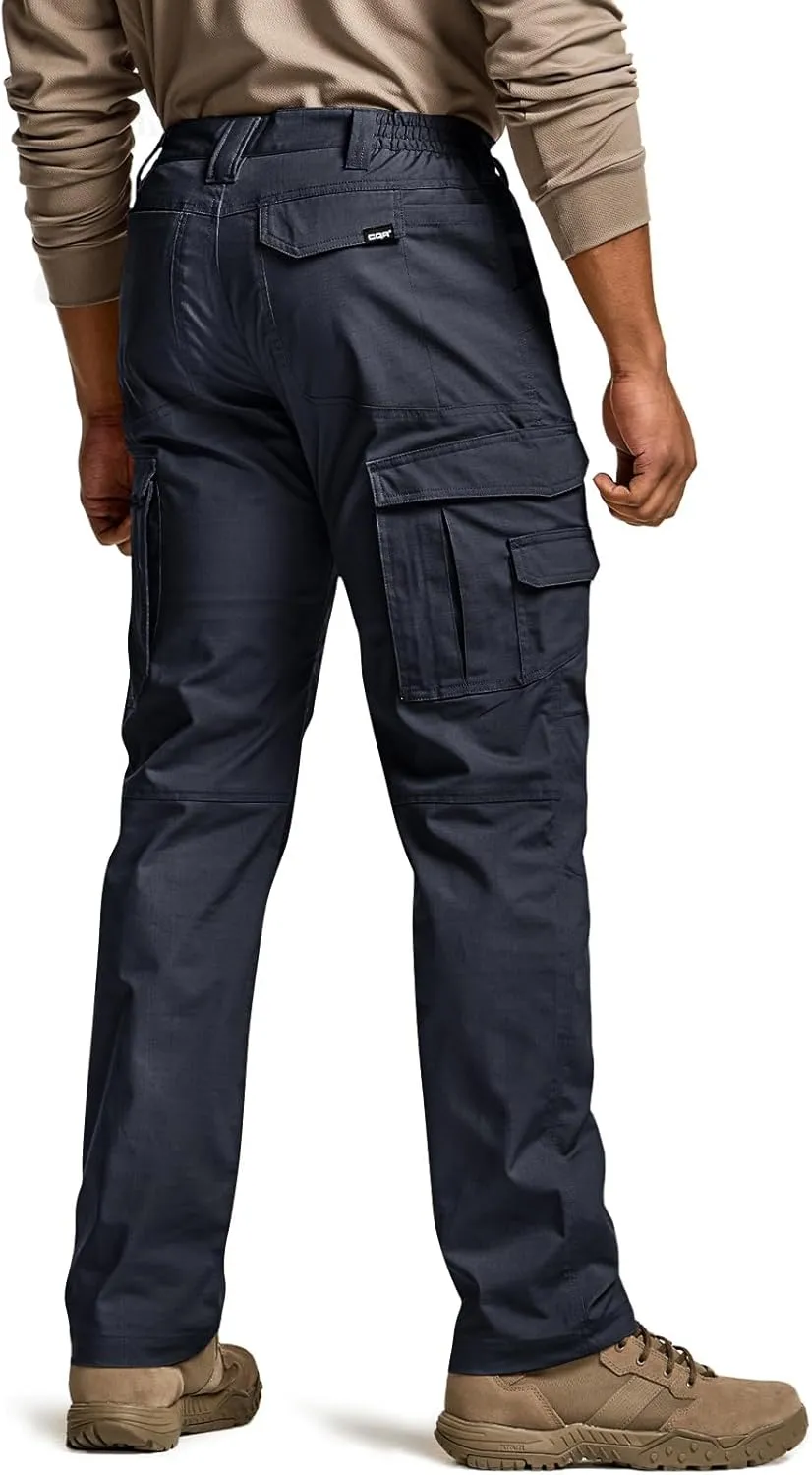 CQR Men's Utility Flex Cargo Pants, Classic-Fit Casual Stretch Work Pants, Water Resistant Lightweight Tactical Hiking Pants