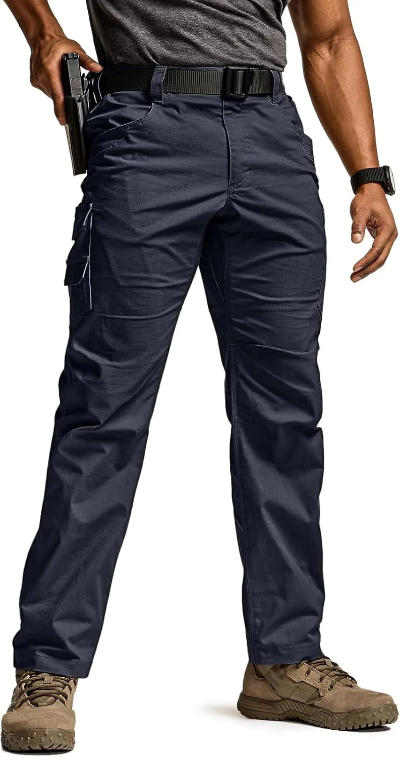 CQR Men's Utility Flex Cargo Pants, Classic-Fit Casual Stretch Work Pants, Water Resistant Lightweight Tactical Hiking Pants