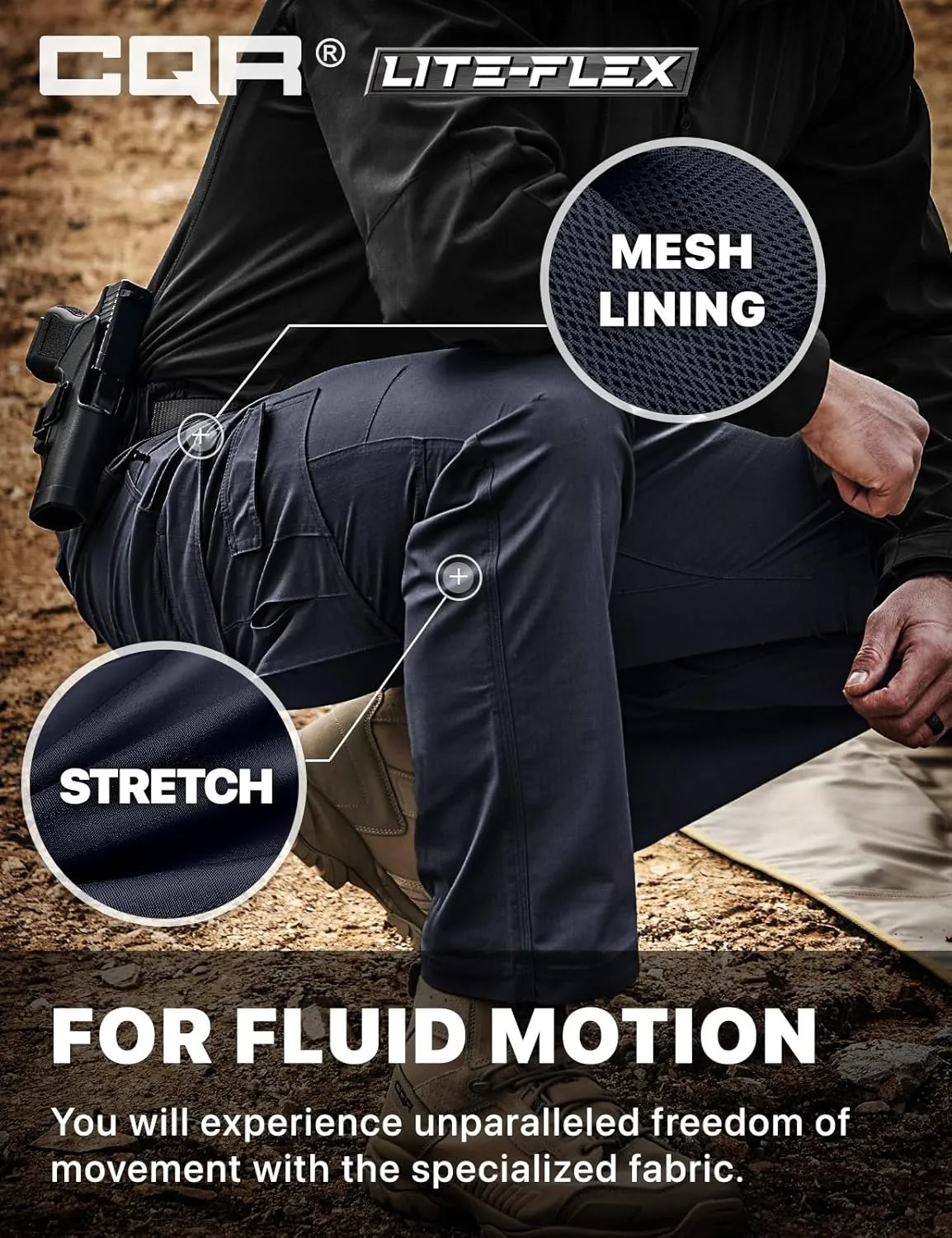 CQR Men's Utility Flex Cargo Pants, Classic-Fit Casual Stretch Work Pants, Water Resistant Lightweight Tactical Hiking Pants