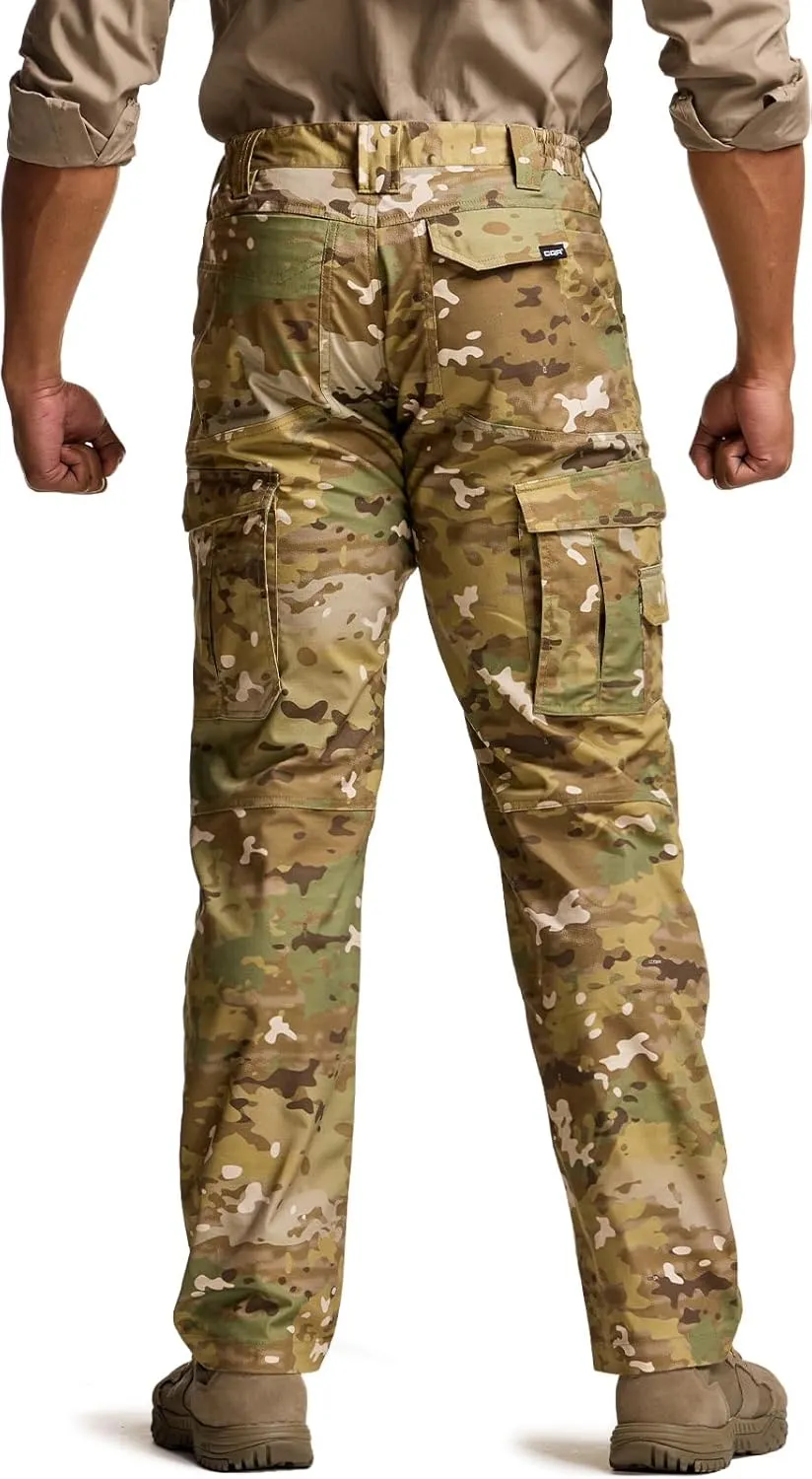 CQR Men's Utility Flex Cargo Pants, Classic-Fit Casual Stretch Work Pants, Water Resistant Lightweight Tactical Hiking Pants