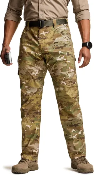 CQR Men's Utility Flex Cargo Pants, Classic-Fit Casual Stretch Work Pants, Water Resistant Lightweight Tactical Hiking Pants