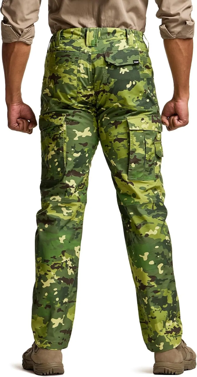 CQR Men's Utility Flex Cargo Pants, Classic-Fit Casual Stretch Work Pants, Water Resistant Lightweight Tactical Hiking Pants
