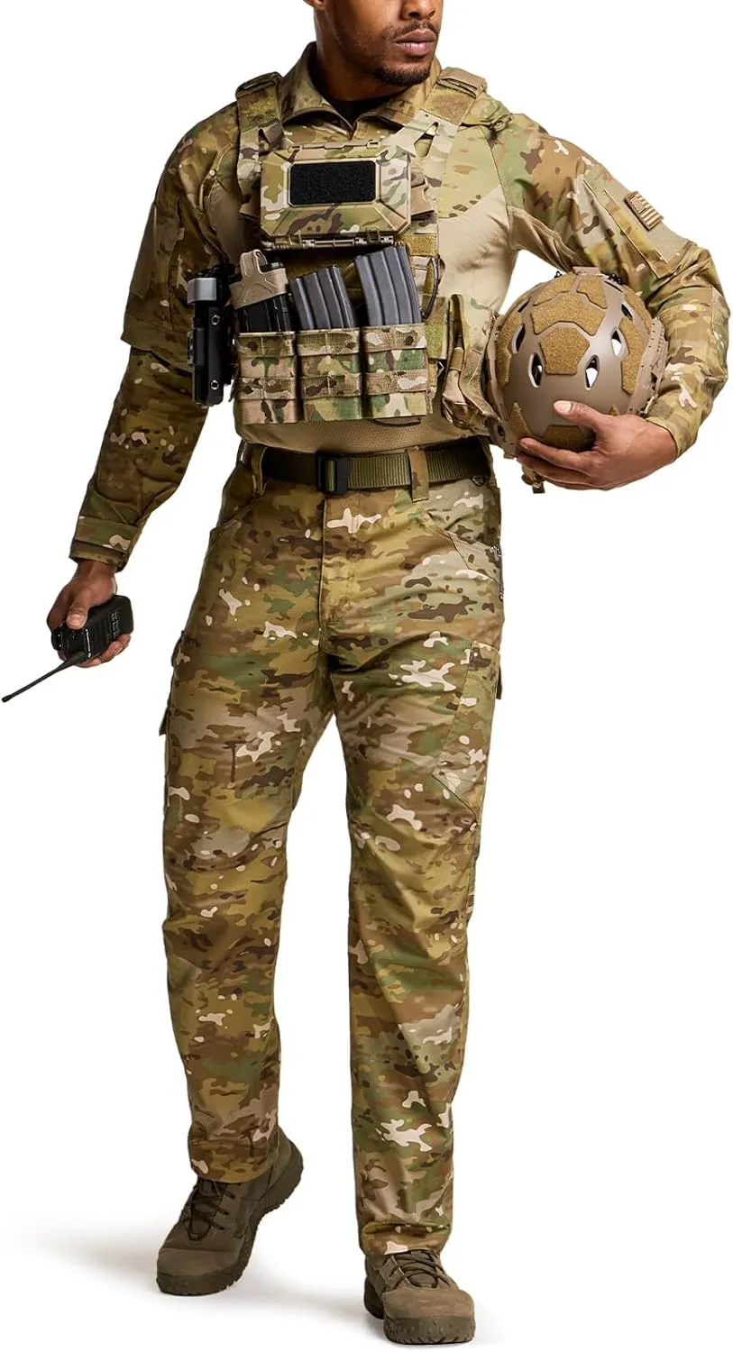 CQR Men's Utility Flex Cargo Pants, Classic-Fit Casual Stretch Work Pants, Water Resistant Lightweight Tactical Hiking Pants