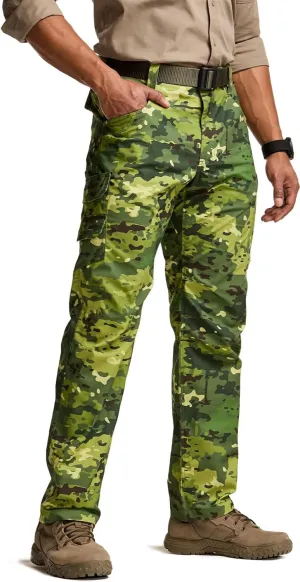 CQR Men's Utility Flex Cargo Pants, Classic-Fit Casual Stretch Work Pants, Water Resistant Lightweight Tactical Hiking Pants