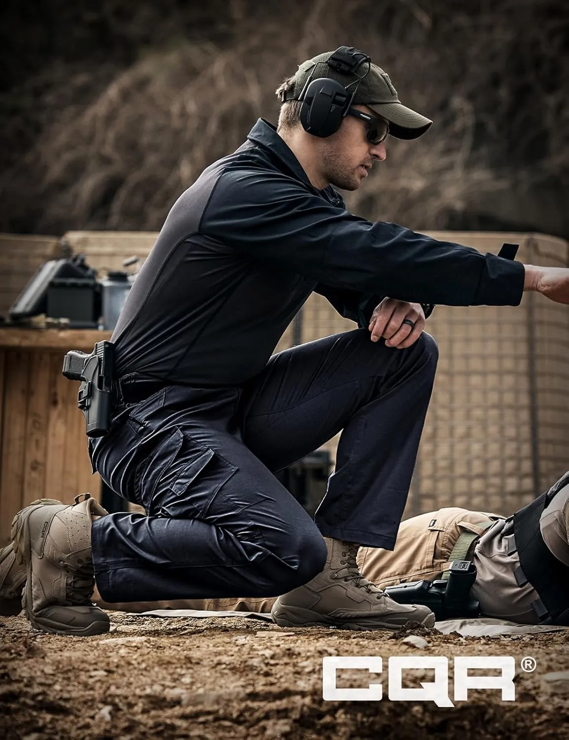 CQR Men's Utility Flex Cargo Pants, Classic-Fit Casual Stretch Work Pants, Water Resistant Lightweight Tactical Hiking Pants