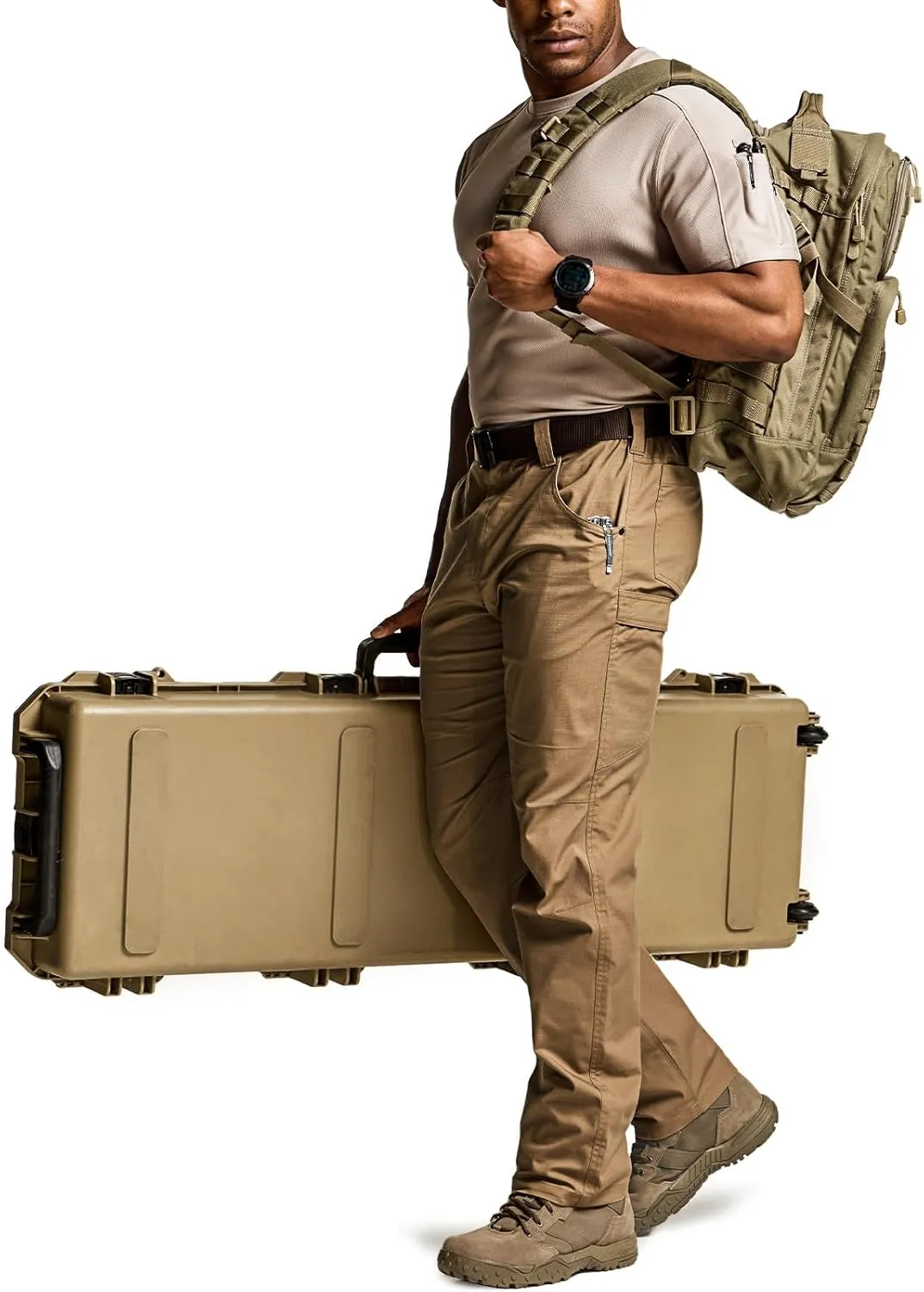 CQR Men's Utility Flex Cargo Pants, Classic-Fit Casual Stretch Work Pants, Water Resistant Lightweight Tactical Hiking Pants