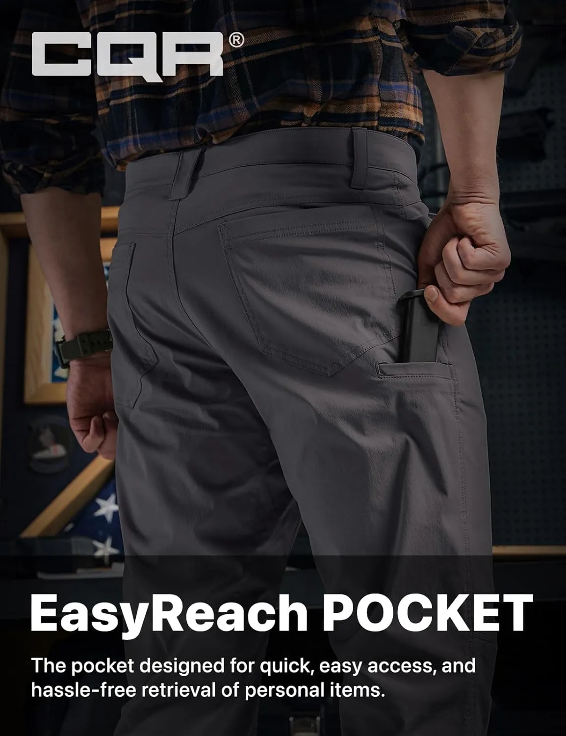 CQR Men's Vent Stretch Pants, Quick Dry Lightweight Casual Cargo Pants, Water Resistant Straight-Fit Utility Work Pants