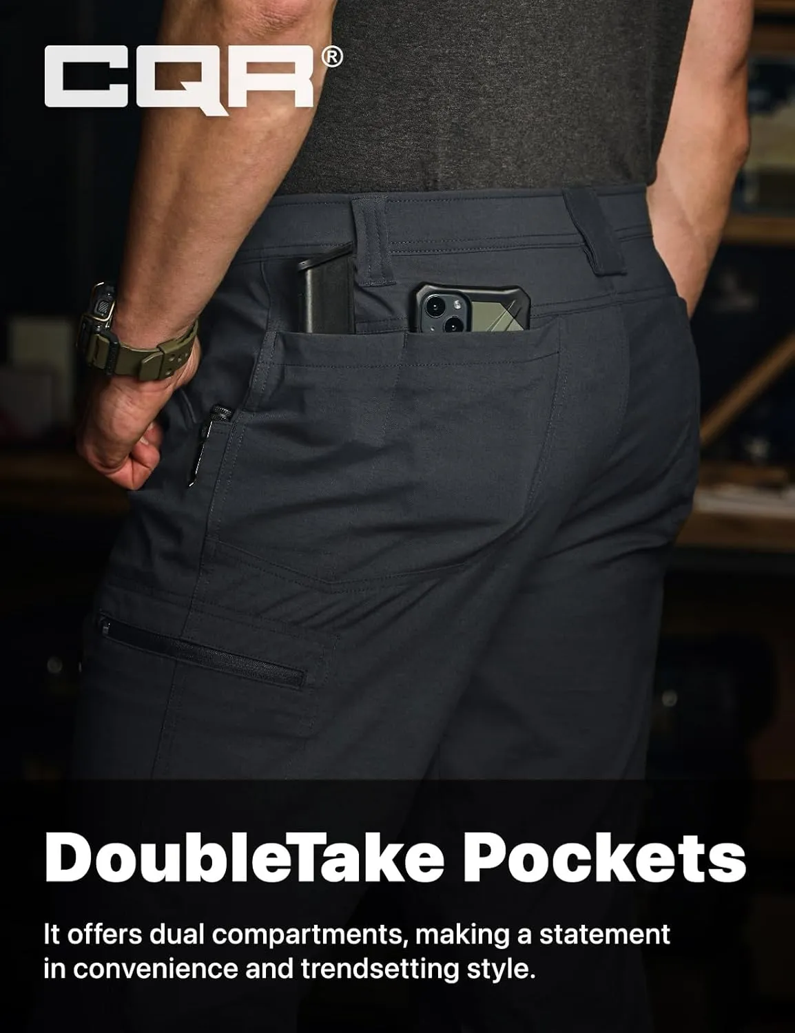 CQR Men's Vent Stretch Pants, Quick Dry Lightweight Casual Cargo Pants, Water Resistant Straight-Fit Utility Work Pants