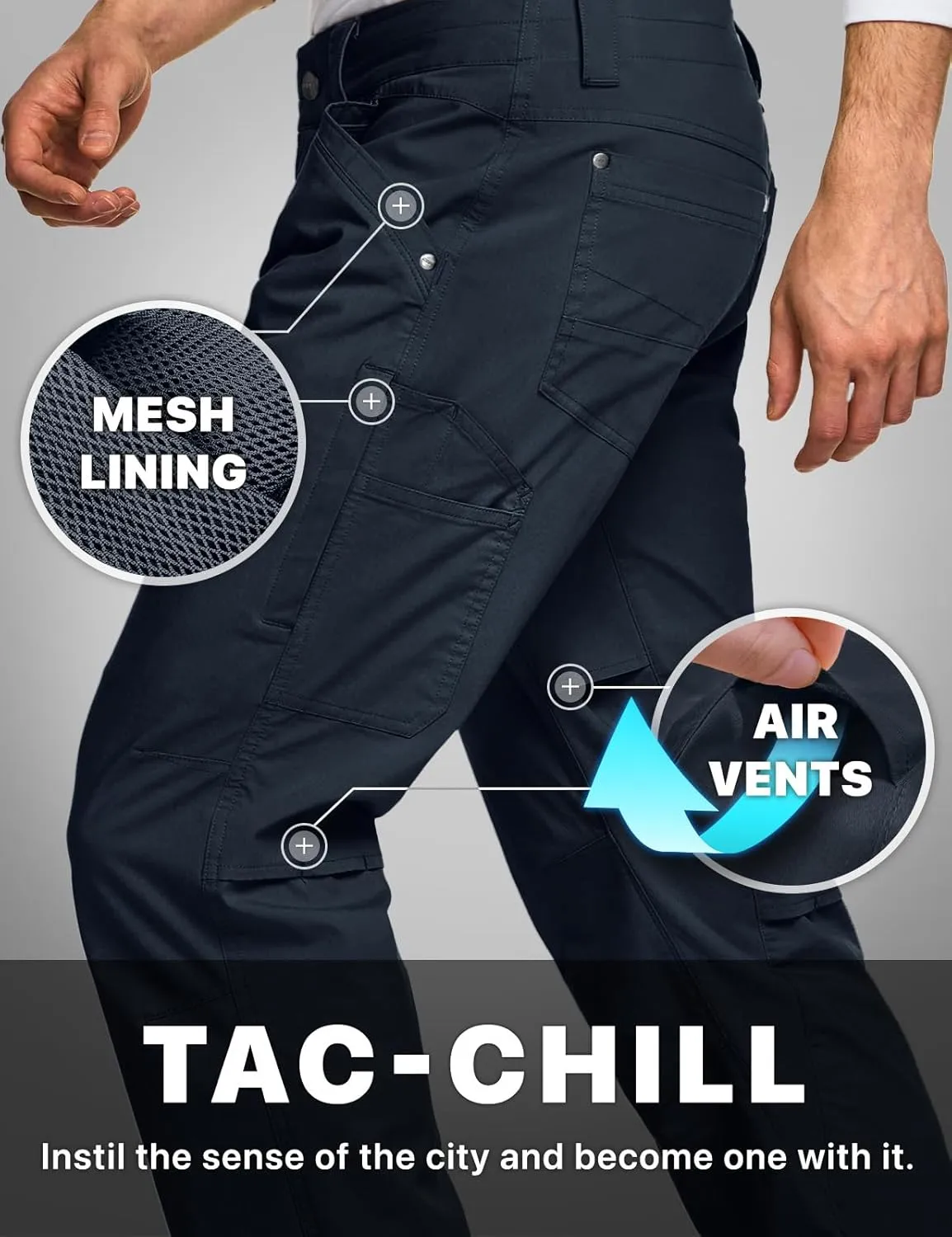 CQR Men's Vent Stretch Pants, Quick Dry Lightweight Casual Cargo Pants, Water Resistant Straight-Fit Utility Work Pants