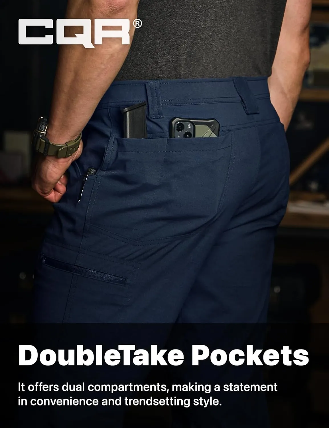 CQR Men's Vent Stretch Pants, Quick Dry Lightweight Casual Cargo Pants, Water Resistant Straight-Fit Utility Work Pants