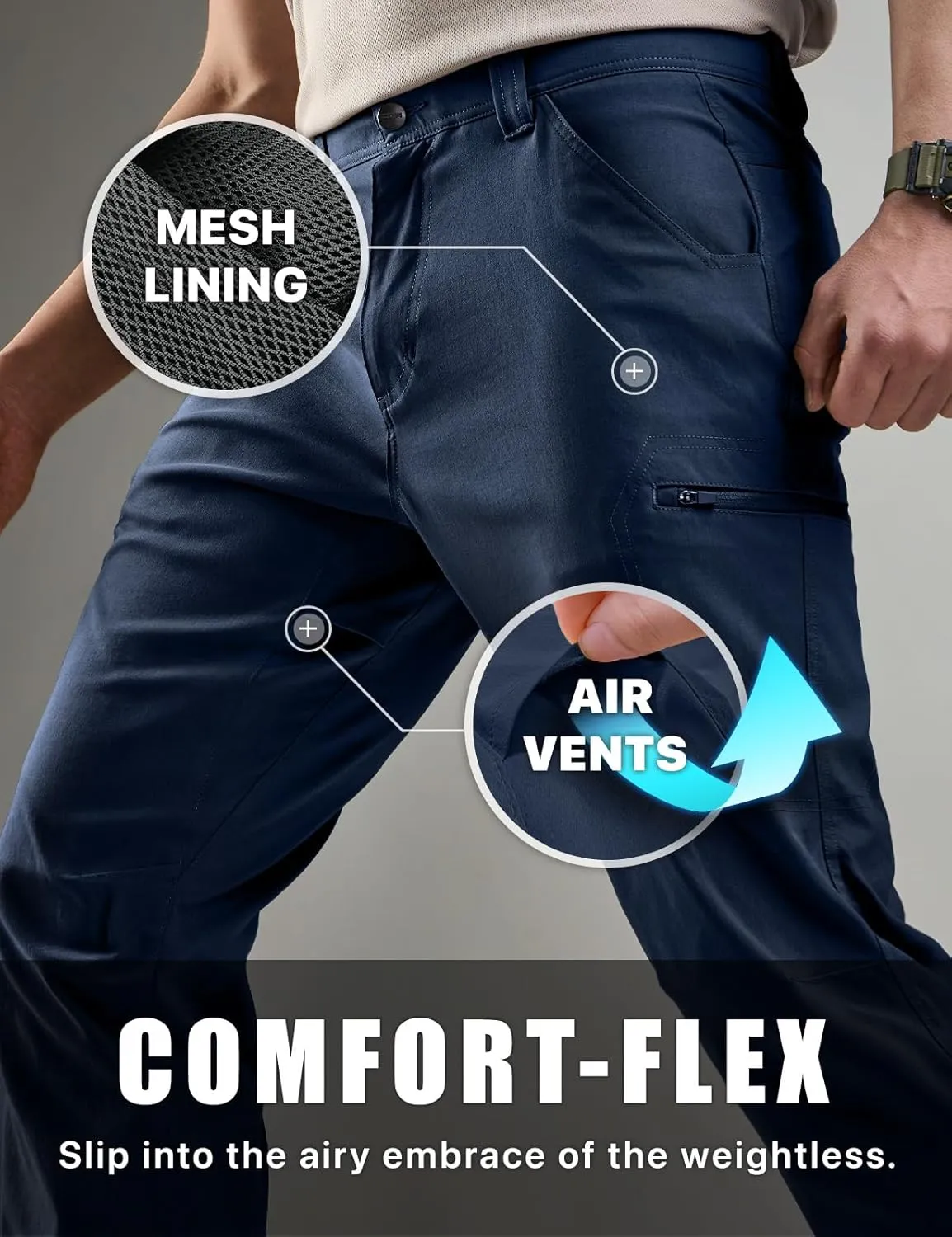 CQR Men's Vent Stretch Pants, Quick Dry Lightweight Casual Cargo Pants, Water Resistant Straight-Fit Utility Work Pants