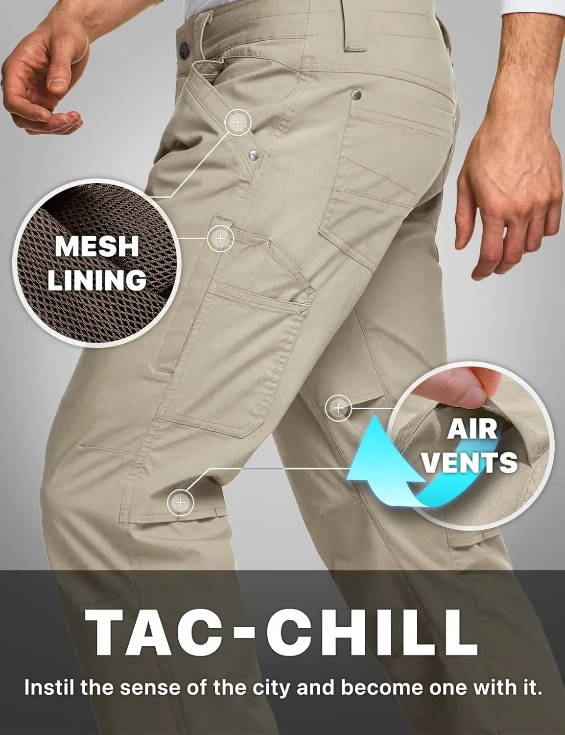 CQR Men's Vent Stretch Pants, Quick Dry Lightweight Casual Cargo Pants, Water Resistant Straight-Fit Utility Work Pants