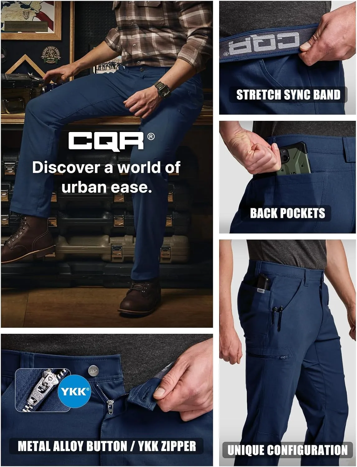 CQR Men's Vent Stretch Pants, Quick Dry Lightweight Casual Cargo Pants, Water Resistant Straight-Fit Utility Work Pants