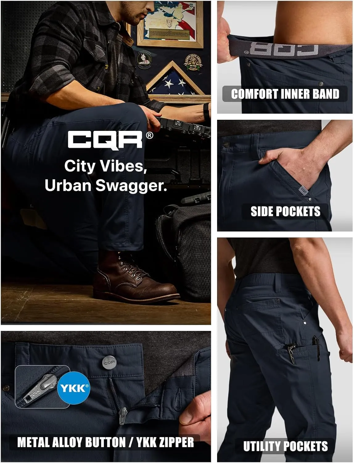 CQR Men's Vent Stretch Pants, Quick Dry Lightweight Casual Cargo Pants, Water Resistant Straight-Fit Utility Work Pants