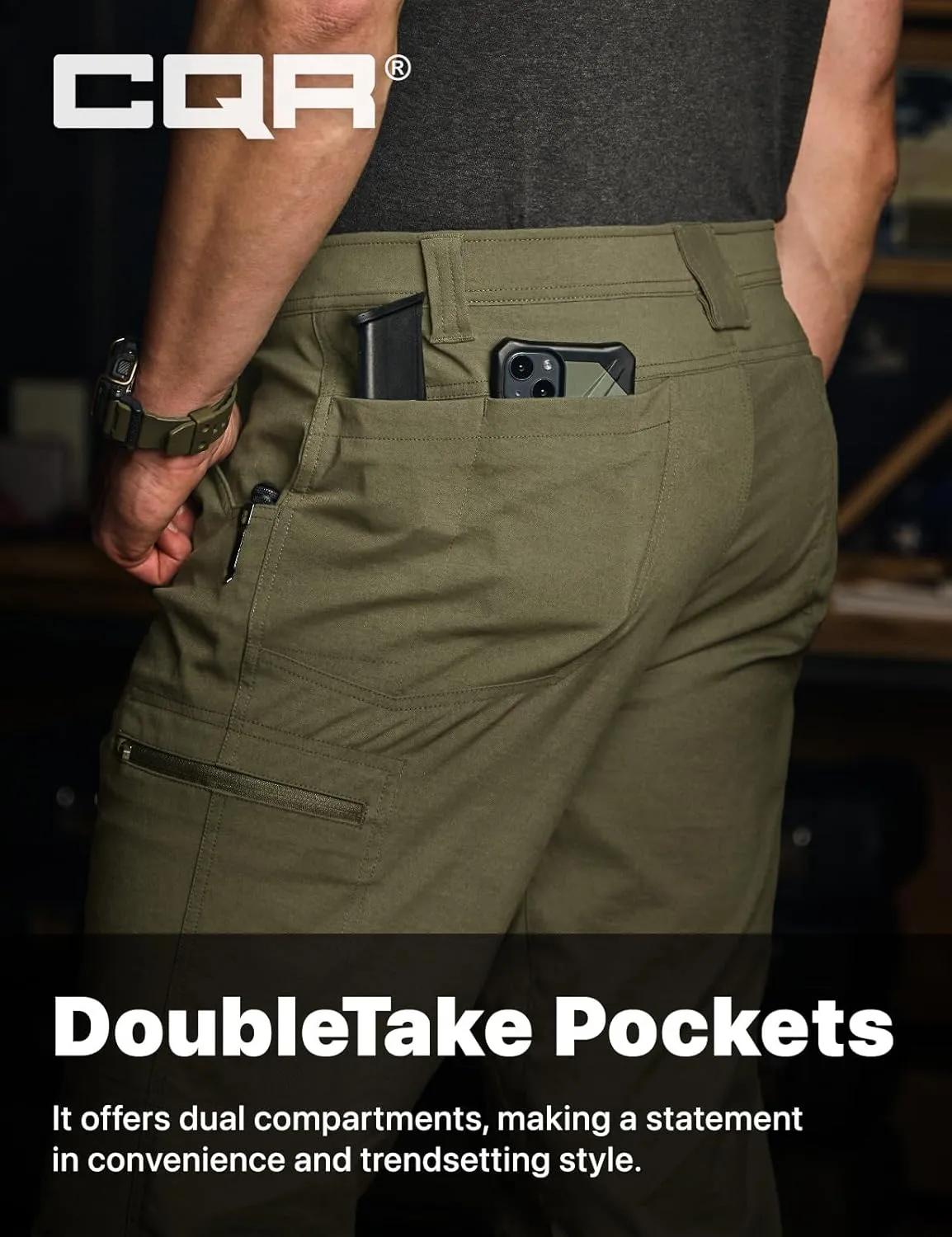 CQR Men's Vent Stretch Pants, Quick Dry Lightweight Casual Cargo Pants, Water Resistant Straight-Fit Utility Work Pants
