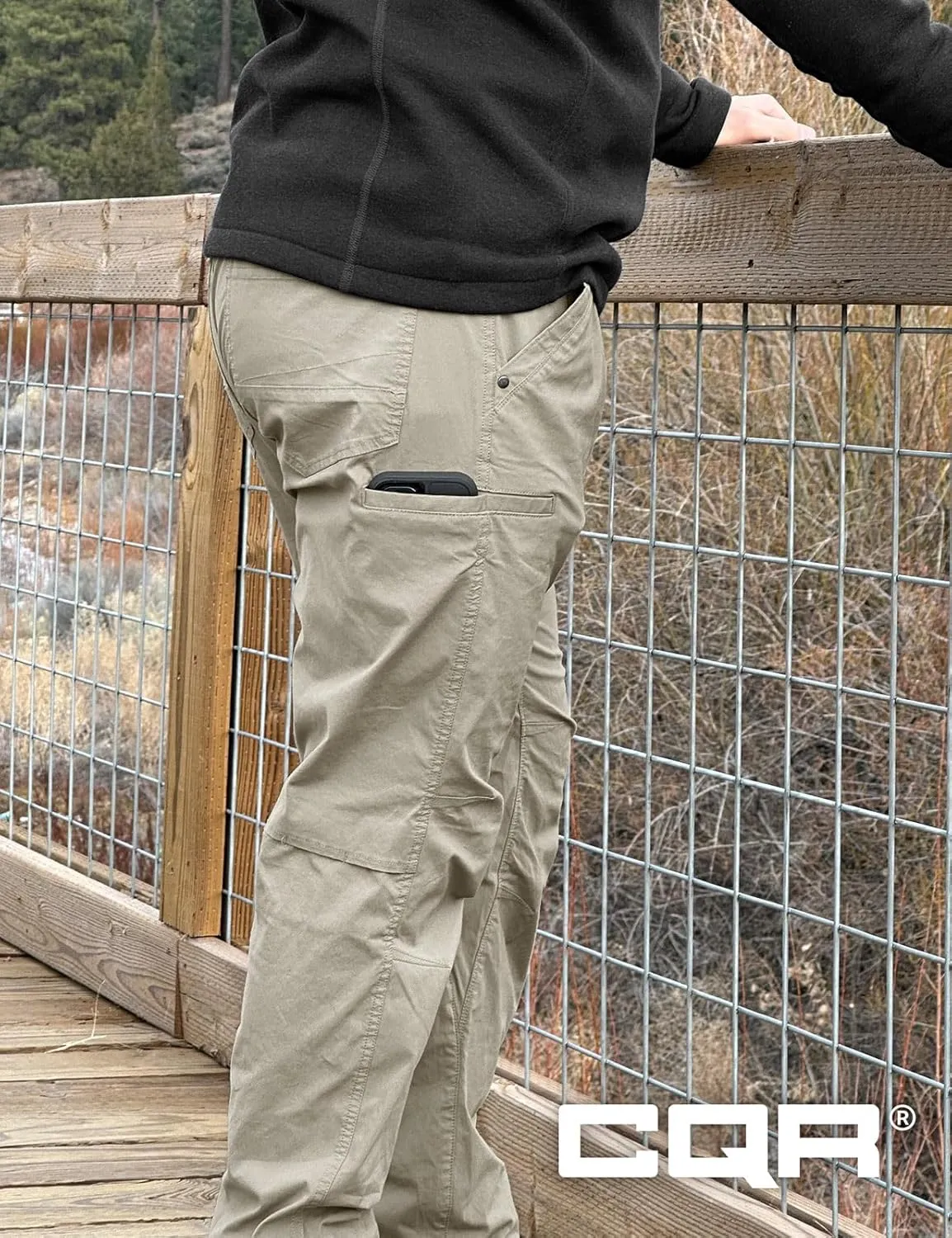CQR Men's Vent Stretch Pants, Quick Dry Lightweight Casual Cargo Pants, Water Resistant Straight-Fit Utility Work Pants