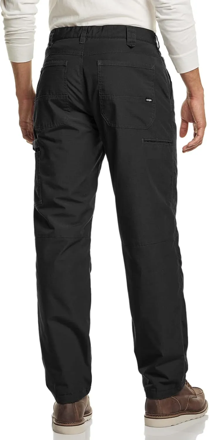 CQR Men's Winter Fleece Lined Pants, Water-Resistant Outdoor Stretch Work Pants, Windproof Casual Pants with Pockets