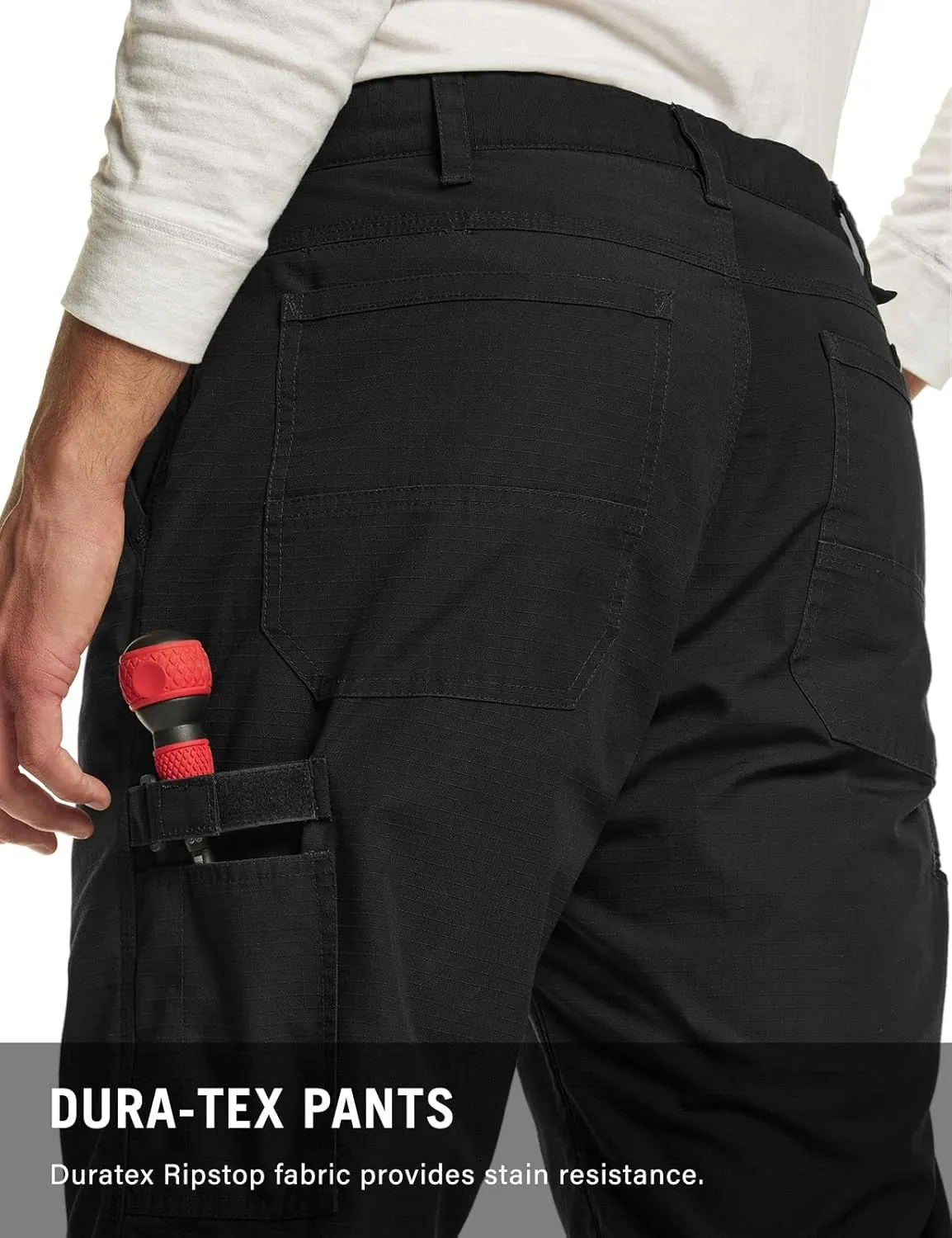 CQR Men's Winter Fleece Lined Pants, Water-Resistant Outdoor Stretch Work Pants, Windproof Casual Pants with Pockets