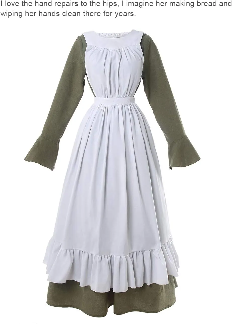 CR ROLECOS White Vintage Maid Ruffle Apron for Women Colonial Pioneer Peasant Apron Pinafore Adjustable Kitchen Gift