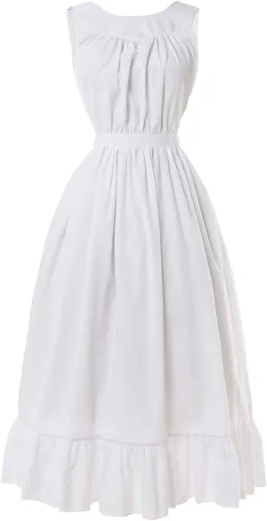 CR ROLECOS White Vintage Maid Ruffle Apron for Women Colonial Pioneer Peasant Apron Pinafore Adjustable Kitchen Gift