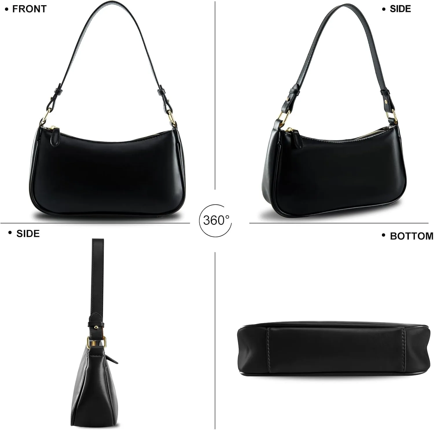 Crescent Shoulder Bag for Women Trendy Tote Handbag Purse Vegan Leather Clutch Handbag with 2 Removable Straps