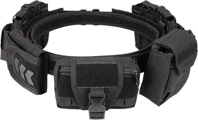 CrogaGear Tactical Battle Belt Quick Release Law Enforcement Belt Duty Belt with Accessories Pouches 7 in 1 Belt for Men (Black)
