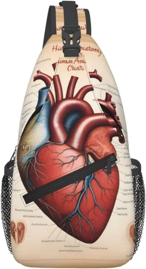 Cross Chest Bag Diagonally for Men and Women - Lightweight and Durable with High Storage Capacity Human Anatomy Heart Chart Picture, Black, One Size