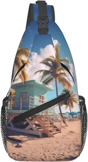 Cross Chest Bag Diagonally - Quality, Durable, and Spacious Shoulder Bag for Men and Women Miami Beach, Florida Pattern