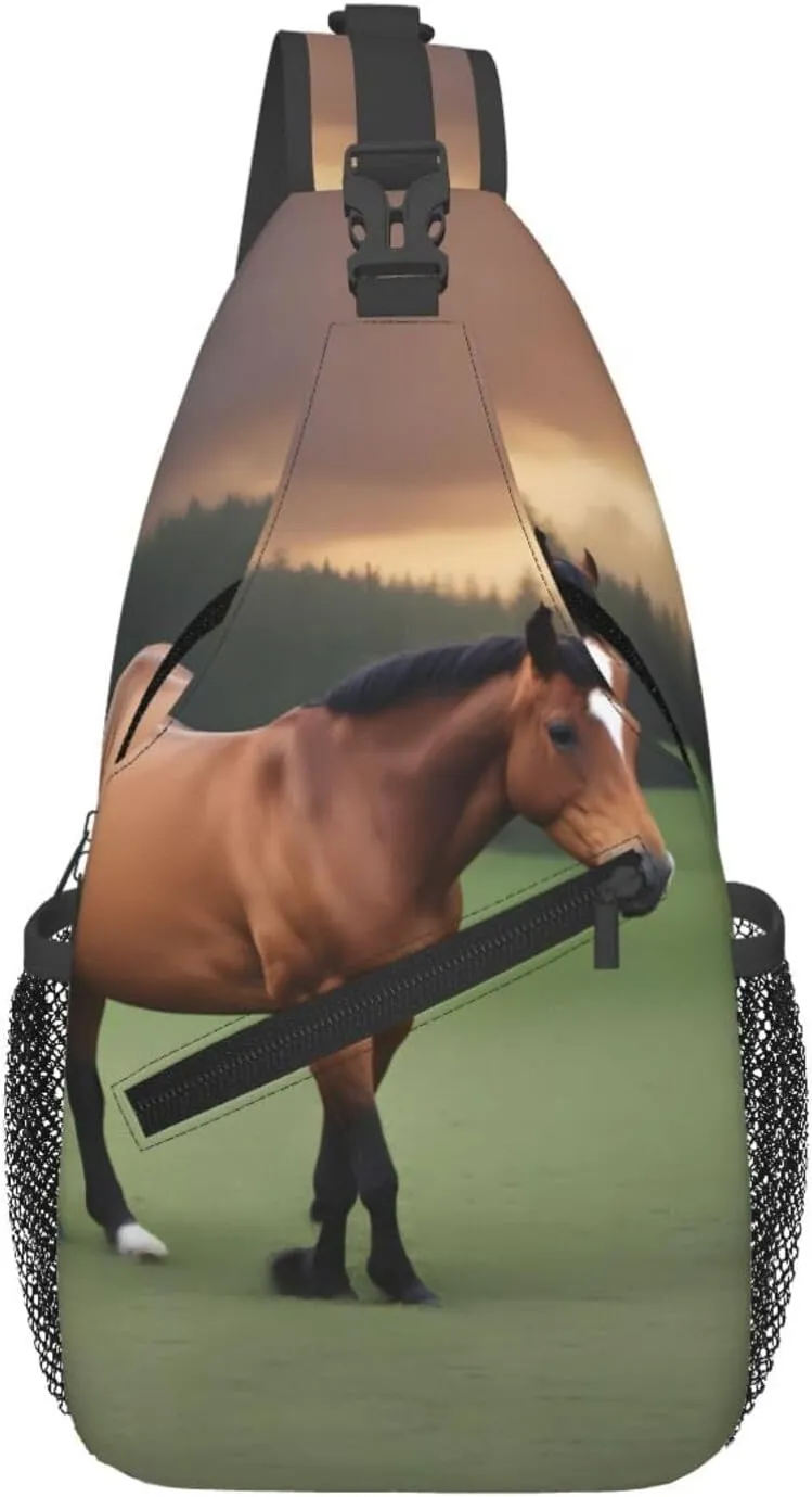 Cross Chest Bag Diagonally - Quality, Durable, and Spacious Shoulder Bag for Men and Women Nature Scenic Horse Printed