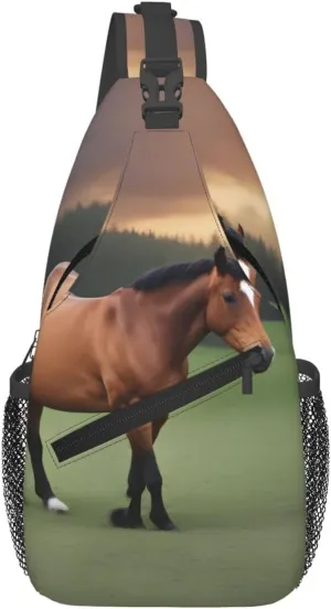 Cross Chest Bag Diagonally - Quality, Durable, and Spacious Shoulder Bag for Men and Women Nature Scenic Horse Printed