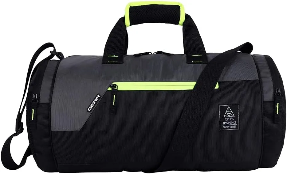 Cross Polyester Training 26L Medium Water Resistant Travel Duffle Bag/Gym Bag/Sports Duffle For Men/Women (Black-Grey)