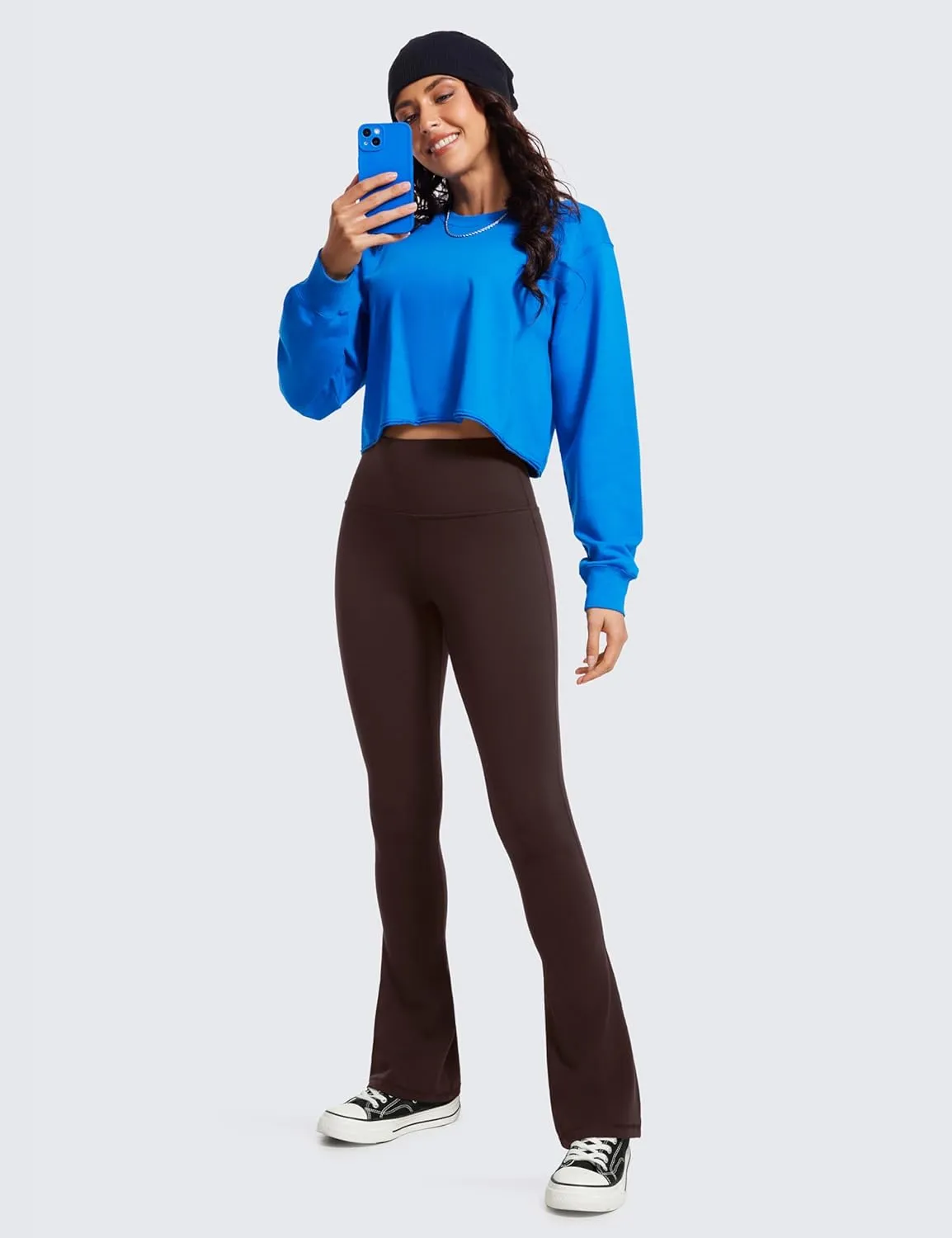 CRZ YOGA Butterluxe High Waist Mini Flared Leggings for Women 30" / 31.5" - Bootcut Yoga Pants with Pocket Casual Lounge