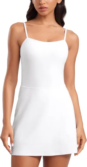 CRZ YOGA Womens Butterluxe Tennis Dress Spaghetti Strap Casual Athletic Sports Outfits with Built-in Shorts and Bras