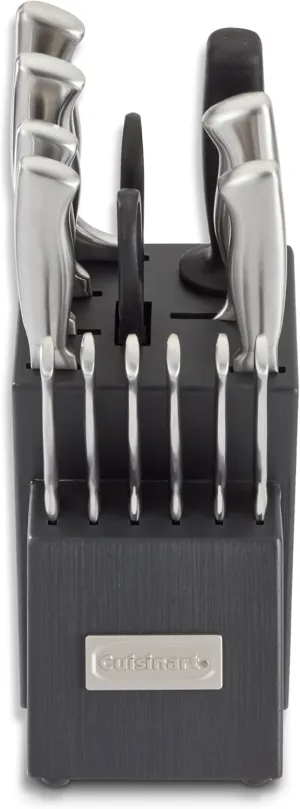 Cuisinart Block Knife Set, 15pc Cutlery Knife Set with Steel Blades for Precise Cutting, Lightweight, Stainless Steel, Durable & Dishwasher Safe, Grey