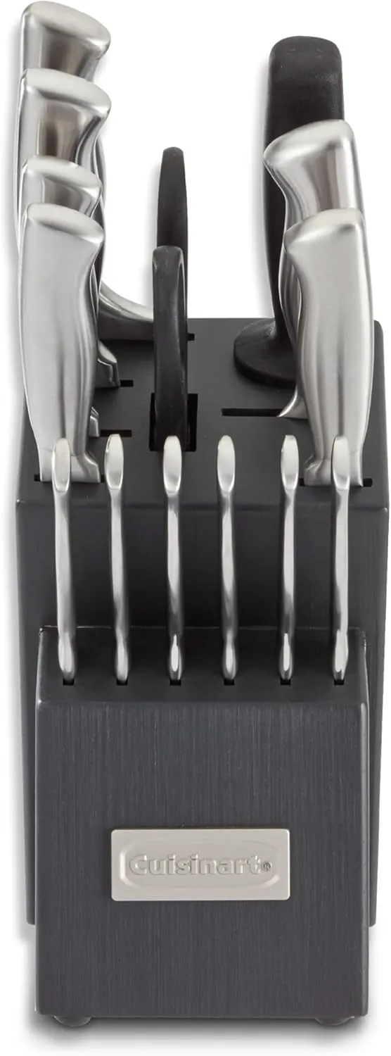 Cuisinart Block Knife Set, 15pc Cutlery Knife Set with Steel Blades for Precise Cutting, Lightweight, Stainless Steel, Durable & Dishwasher Safe, Grey