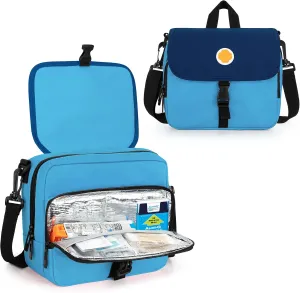 CURMIO Epipen Carrying Case, Insulated Medicine Supplies Bag with Shoulder Strap for 2 EpiPens, Auvi-Q, Spacer, Vials, Asthma Inhaler, Allergy Medicine Travel Bag, Blue