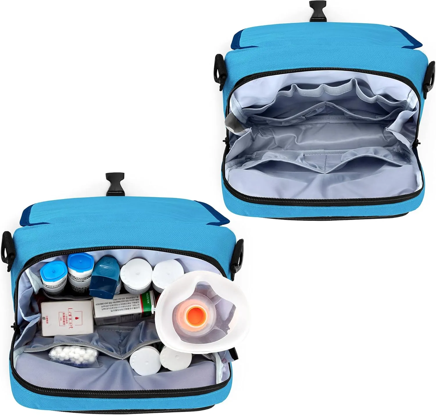 CURMIO Epipen Carrying Case, Insulated Medicine Supplies Bag with Shoulder Strap for 2 EpiPens, Auvi-Q, Spacer, Vials, Asthma Inhaler, Allergy Medicine Travel Bag, Blue