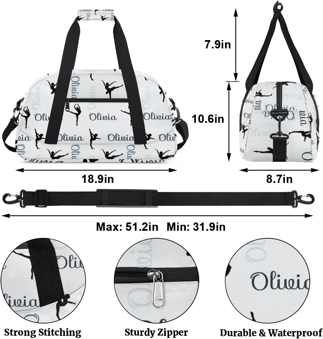 Custom Dance Bag for Girls, Overnight Duffel Bags Cheerleader for Kids Personalized Sport Gym Bag, Gymnastics Duffel Bag with Names - Dance