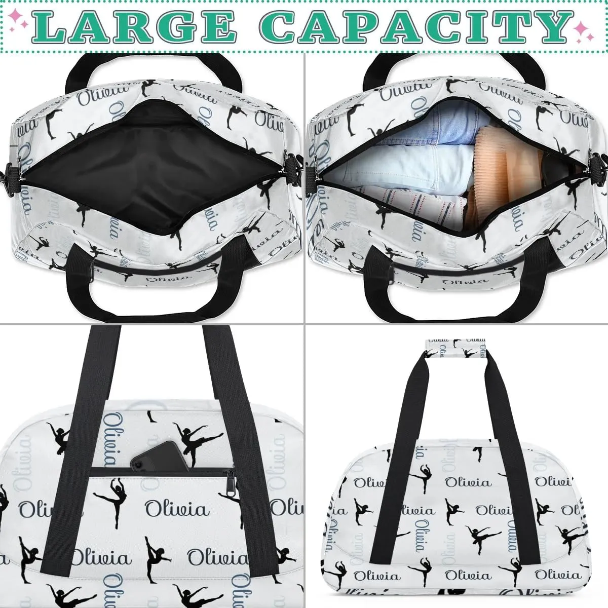 Custom Dance Bag for Girls, Overnight Duffel Bags Cheerleader for Kids Personalized Sport Gym Bag, Gymnastics Duffel Bag with Names - Dance