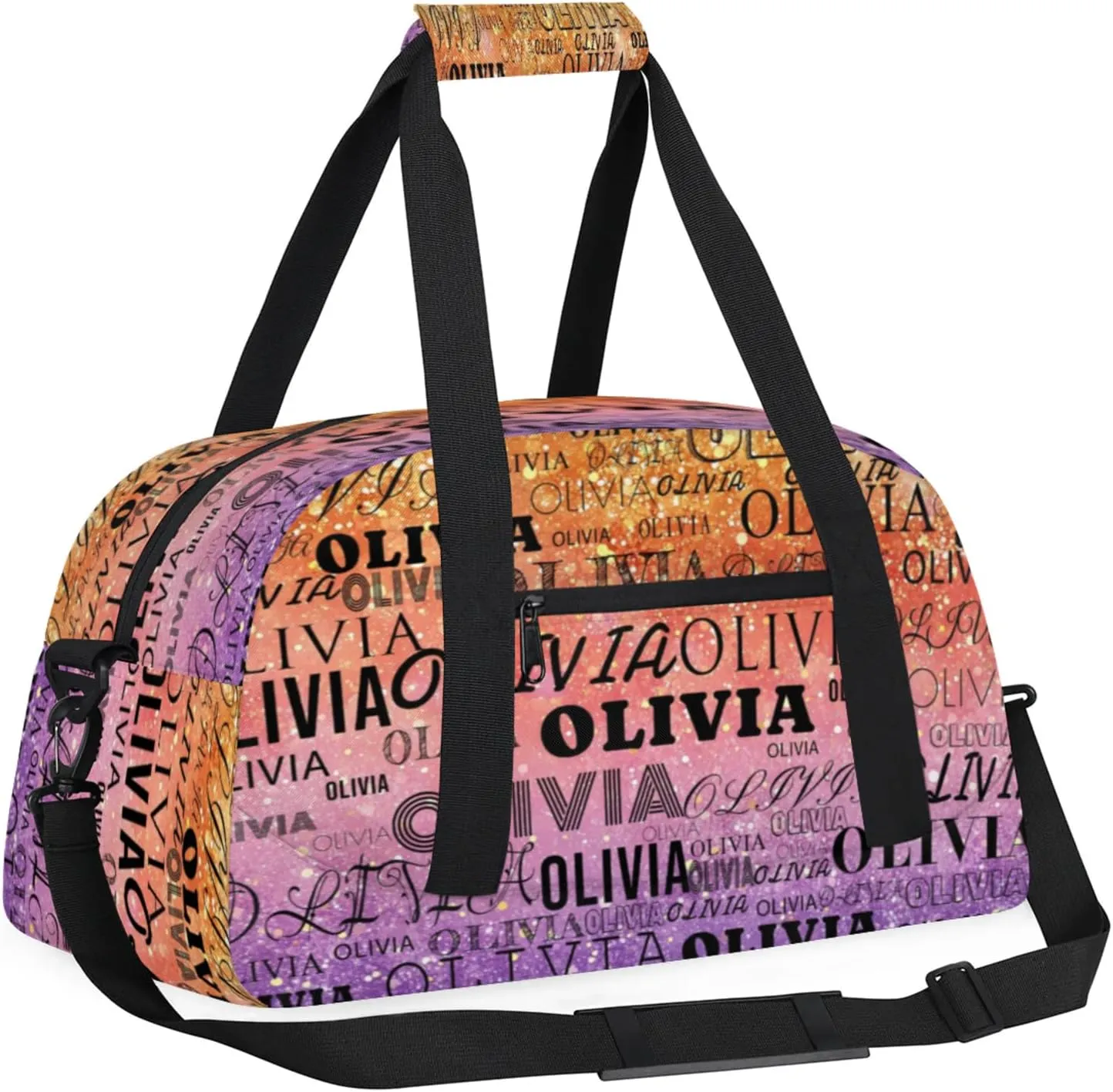 Custom Kids Duffel Bag with Your Name Lightweight Waterproof Personalized Sports Gym Bag with Front Zipper Pocket Foldable Weekender Overnight Bag for School Practice Gymnastic Ballet